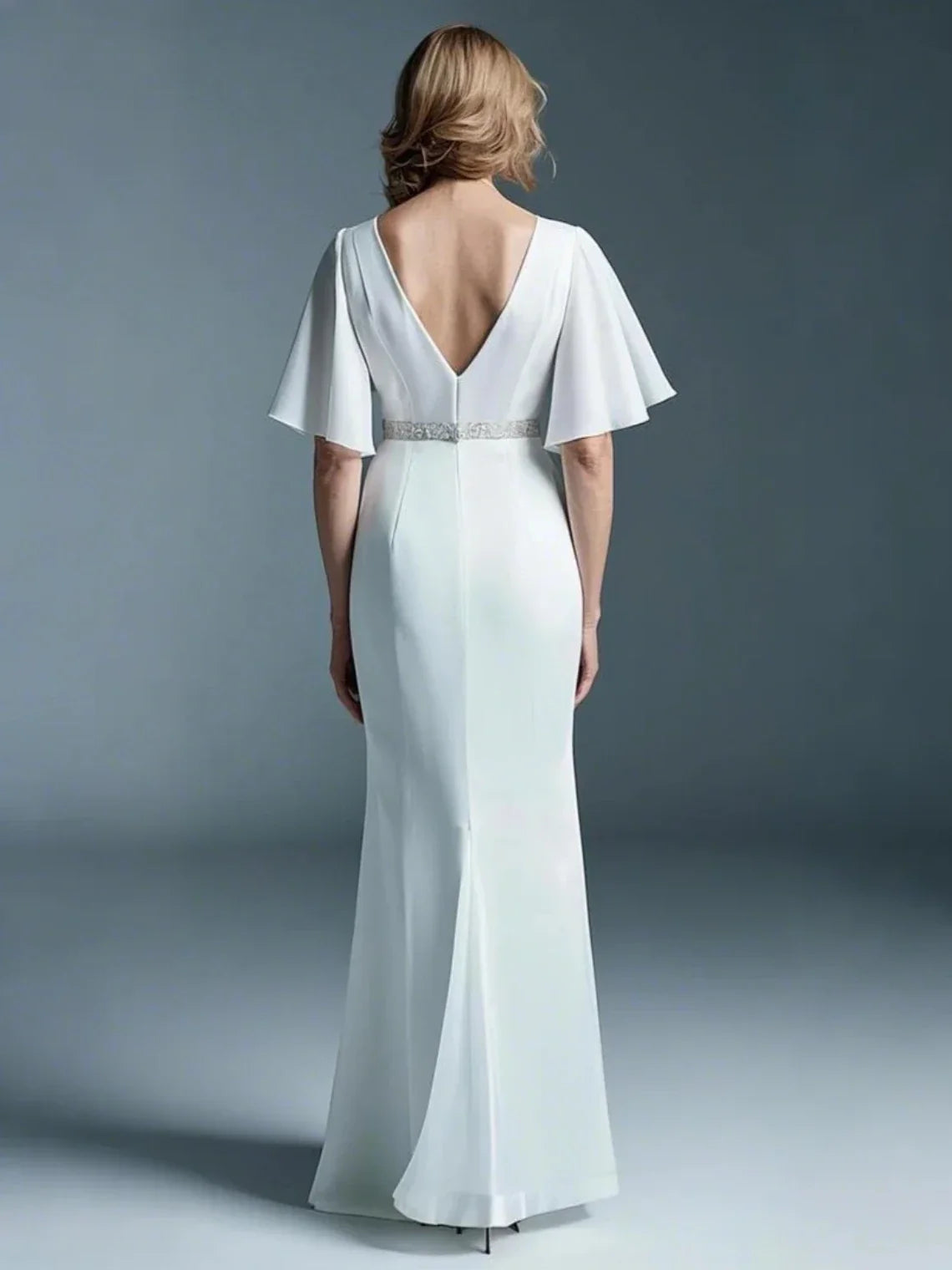 Mother Of The Bride Dress - Elegant Sheath Mother of the Bride Dress Floor Length Chiffon Half Sleeve Solid Color Wedding Guest Dress 2025 Free Customized