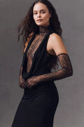 High Quality Women Black Color Women Sleeveless Off the Shoulder Lace Bodycon Long Dress Celebrate Evening Party Bar Club Wear black