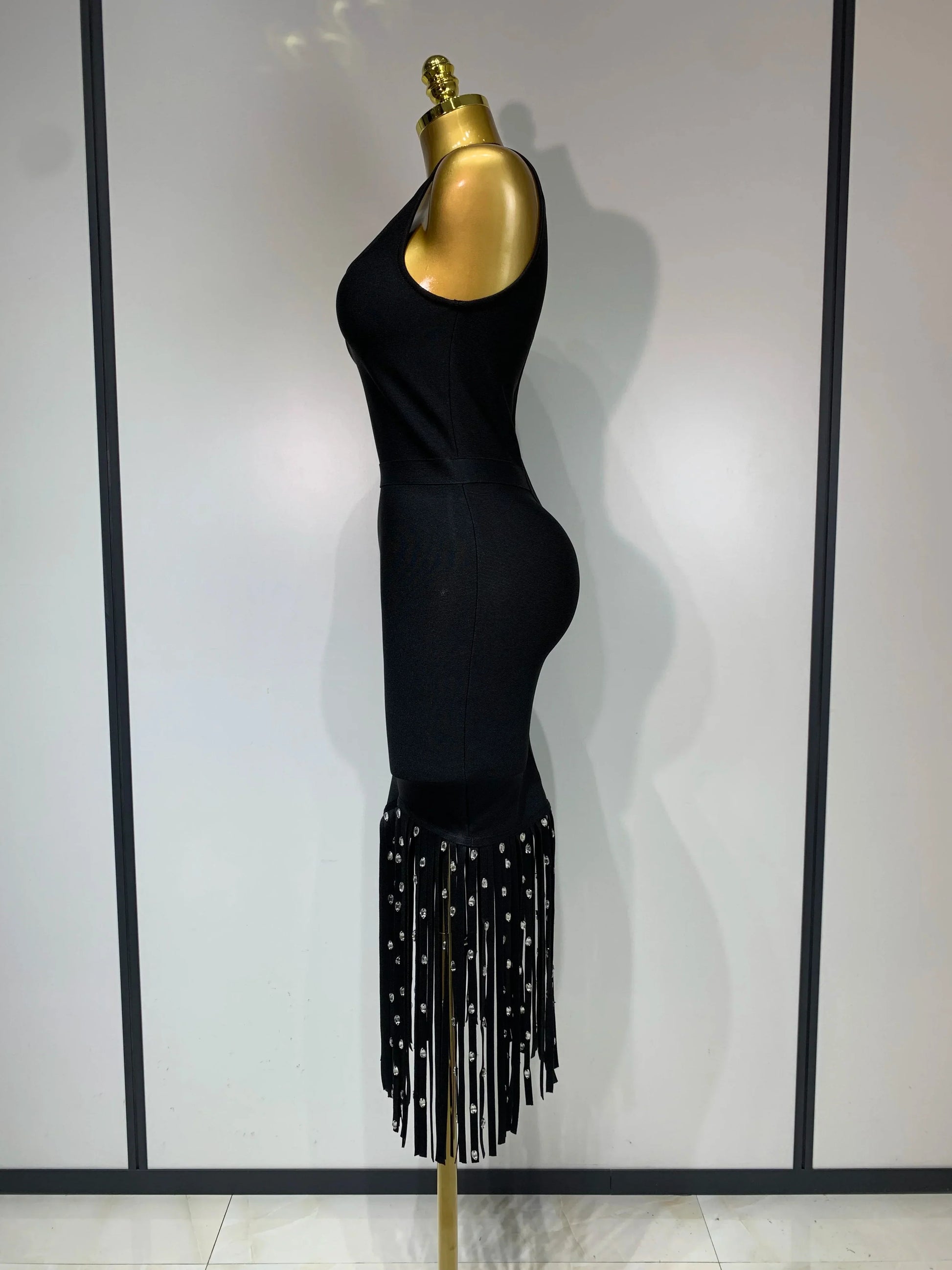 New Fashion Crystal Tassel Temperament Suspender Bodycon Bandage Dress Sexy Midi Evening Party Birthday Dresses Vestidos