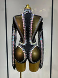 Women Sexy Sparkly Rhinestone Bodysuit Evening Party Dance Show Birthday Nightclub Halloween Costume Stage Performance Outfit