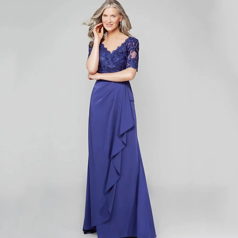 Formal Mother Dresses Elegant Customized Bride Party Dress Chiffon Mermaid Occasion Gown V Neck Lace robes invitée mariage