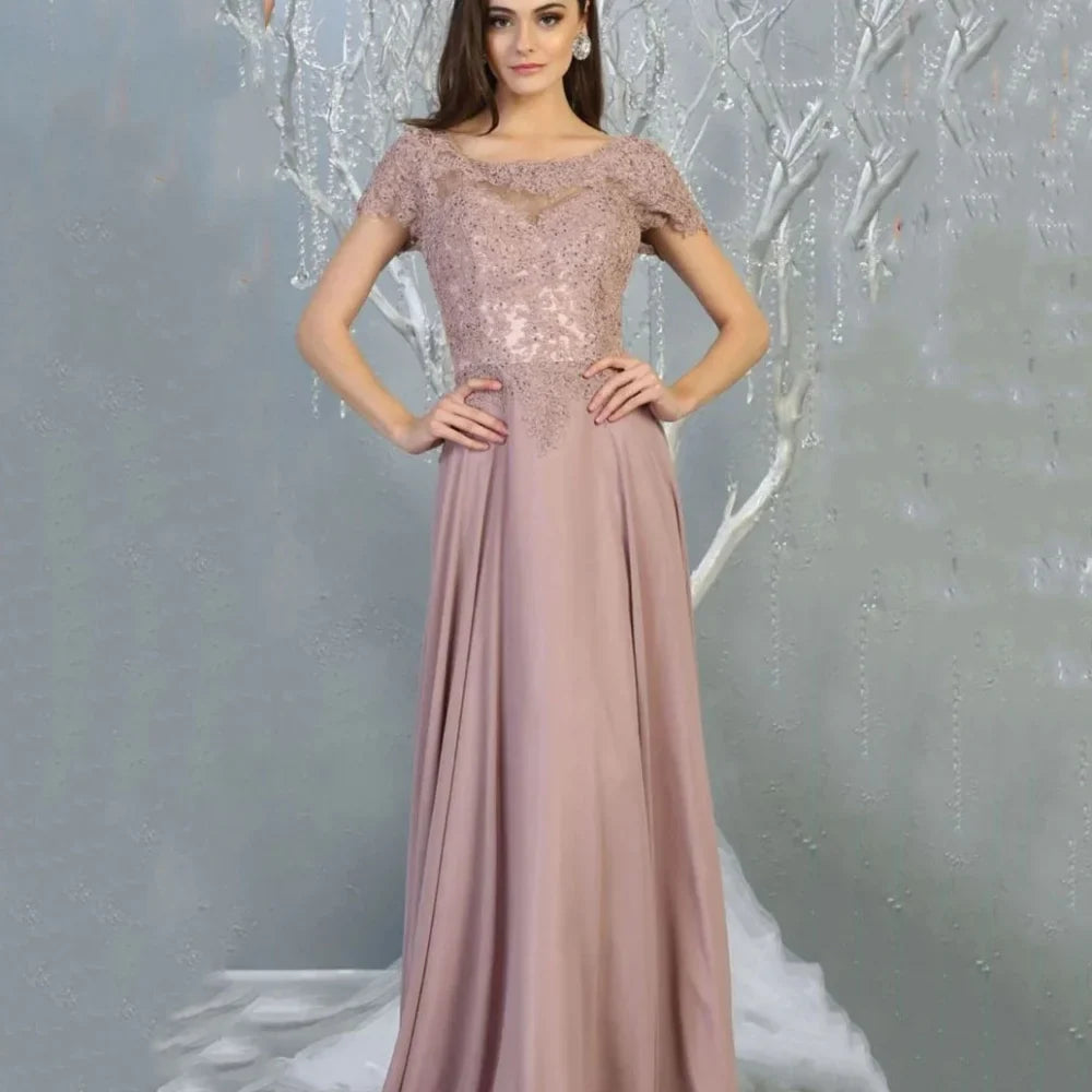 Mother Dresses Vintage Chiffon Customized A Line Bride Party Dress Lace Formal Occasion Gown Short Sleeves robes invitée mariage picture color 1