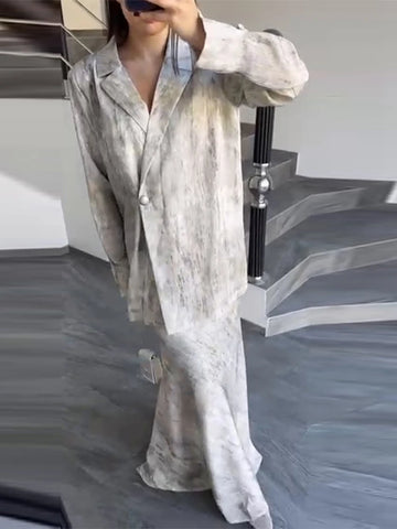 Elegant Solid Slim Women 2 Pcs Suits Lapel Full Sleeve One Button Suit Jacket High Waist Long Skirts Fashion Office Lady Outfits