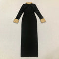 Black Color Women Long Sleeve Sexy Backless Golden Beading Bodycon Bandage Long Dress Fashion Celebrate Evening Party Dress
