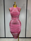 Women Sexy Tassel Pink Mini Bodycon Bandage Dress 2025 Celebrity Designer Fashion Party Evening Nightclub Dresses Cocktail Gowns Pink