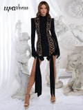 2024 Women's Sexy Drawstring Strap Bandage Dress O-neck Long Sleeve Bodycon Mini Dress Cocktail Evening Party Vestidos