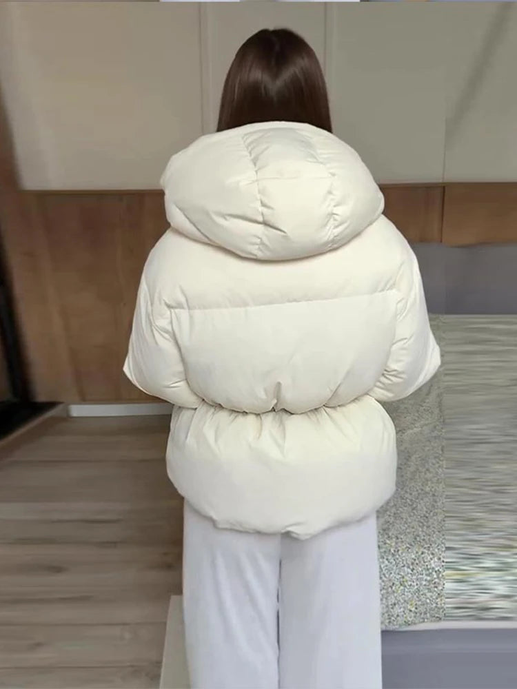 Detachable Hooded Padded Jacket Women Elegant Stand Collar Long Sleeve Loose Autumn Winter Coat Jackets Chic New Lady Outerwears