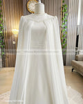 Muslim Wedding Dresses with Cape O Neck Long Sleeve Sweep Train A Line Beading Chiffon Hijab Bride Bridal Gowns Customized