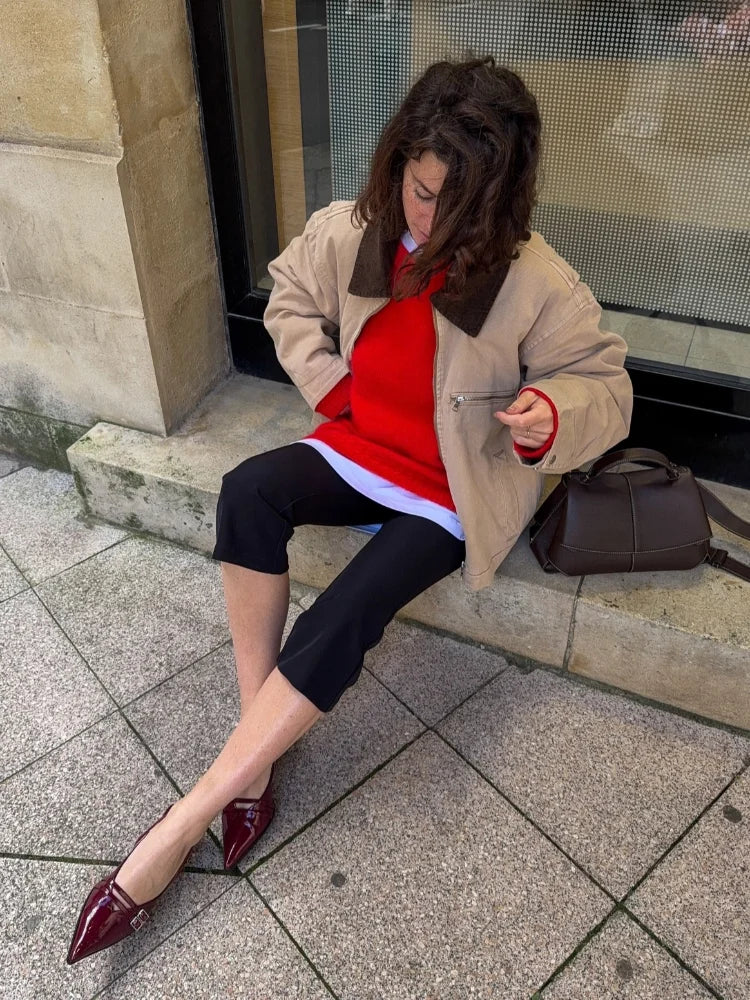 Street Panelled Patchwork Women's Polo Jacket Turn-down Collar Long Sleeve Zipper Short Coats New Fashion Early Autumn Lady Tops