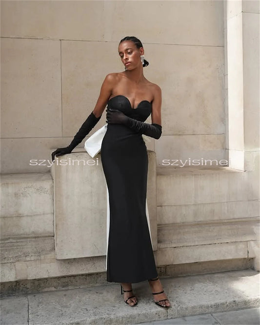 Mermaid Black Wedding Dress Sweep Train With Bow Sweetheart Bridal dress For Wedding Backless Evening Gown robes de soirée