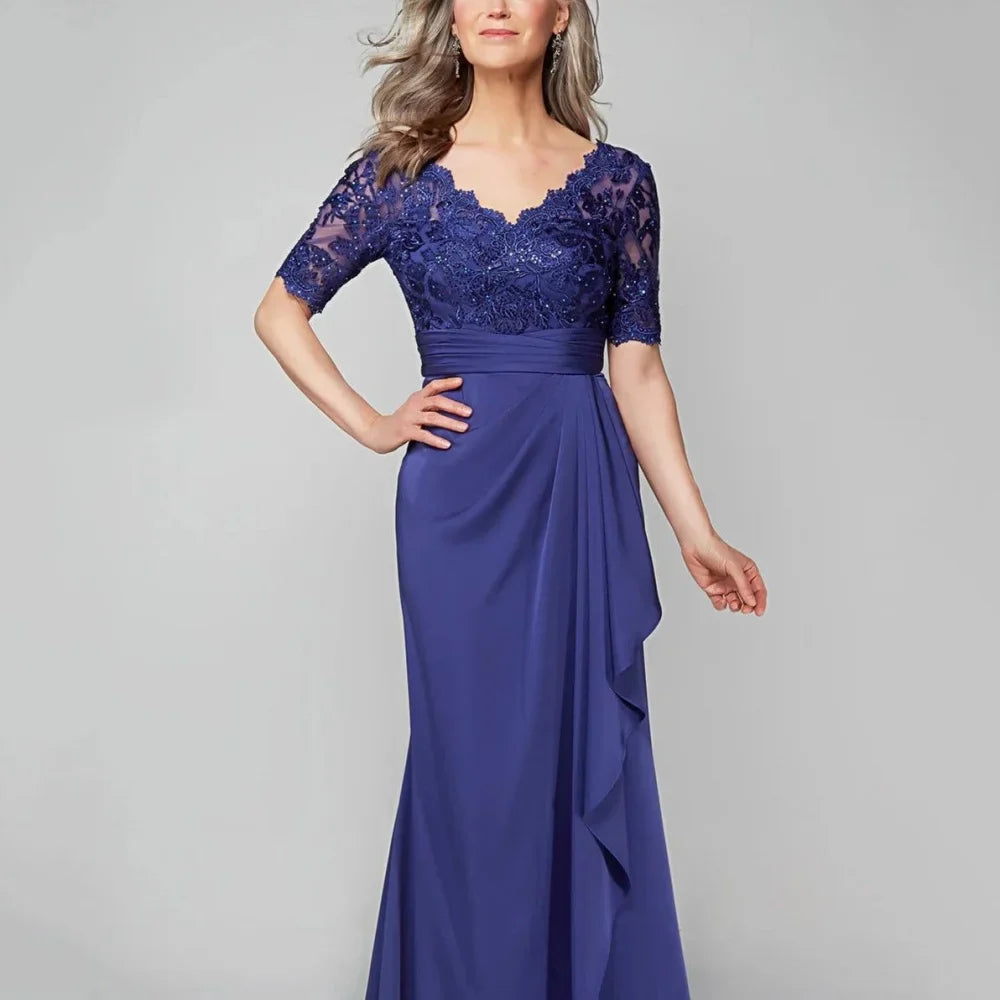 Formal Mother Dresses Elegant Customized Bride Party Dress Chiffon Mermaid Occasion Gown V Neck Lace robes invitée mariage