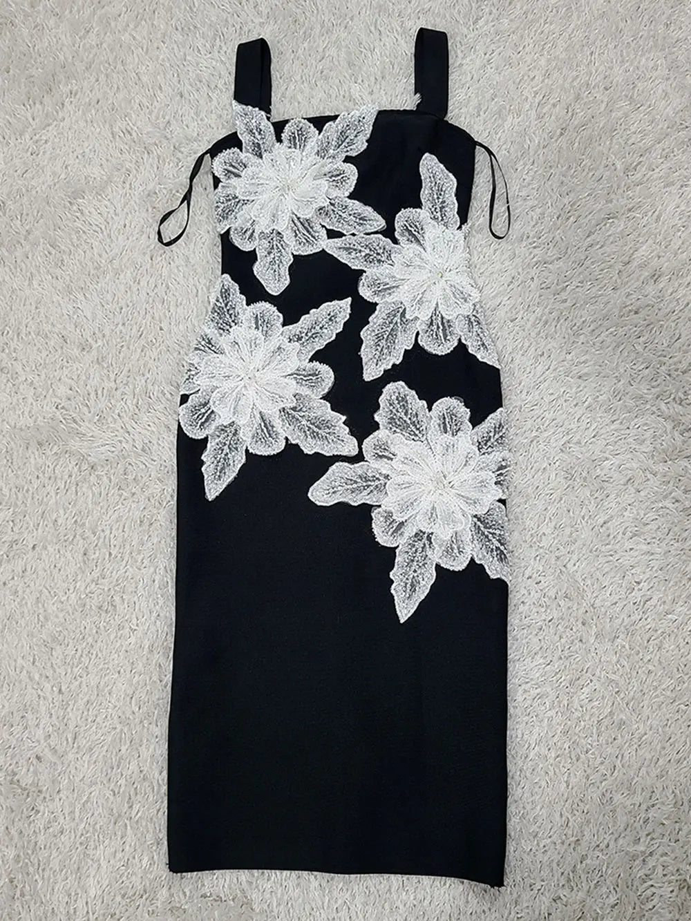 2025 Elegant Women's 3D Flower Design Bandage Dress Camisole Sleeveless Bodycon Knee length Dress Cocktail Banquet Dress Vestido