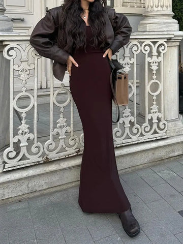 Lace Up Leather Short Coat Women's Irregualr Deep Brown Padded Long Sleeves Slim Fit V-neck Jacket 2025 Winter Lady Commute Wear