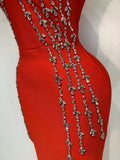 New 2025 Women Black Red Long Bodycon Bandage Dress Luxury Rhinestone Evening Party Celebrity Elegant Club Dress Vestido