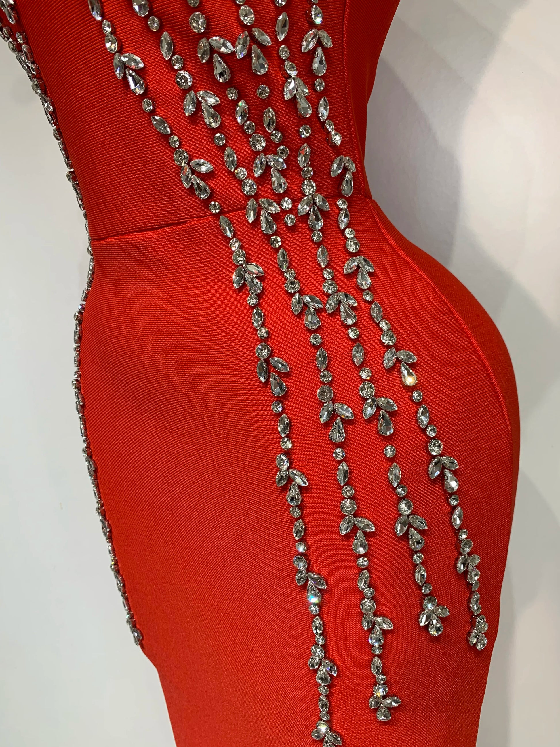 New 2025 Women Black Red Long Bodycon Bandage Dress Luxury Rhinestone Evening Party Celebrity Elegant Club Dress Vestido