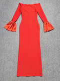 2024 Sexy Women's Bandage Long Dress with One Collar Shoulder and Horn Sleeve Bodycon Dress Cocktail Evening Party Vestidos Red