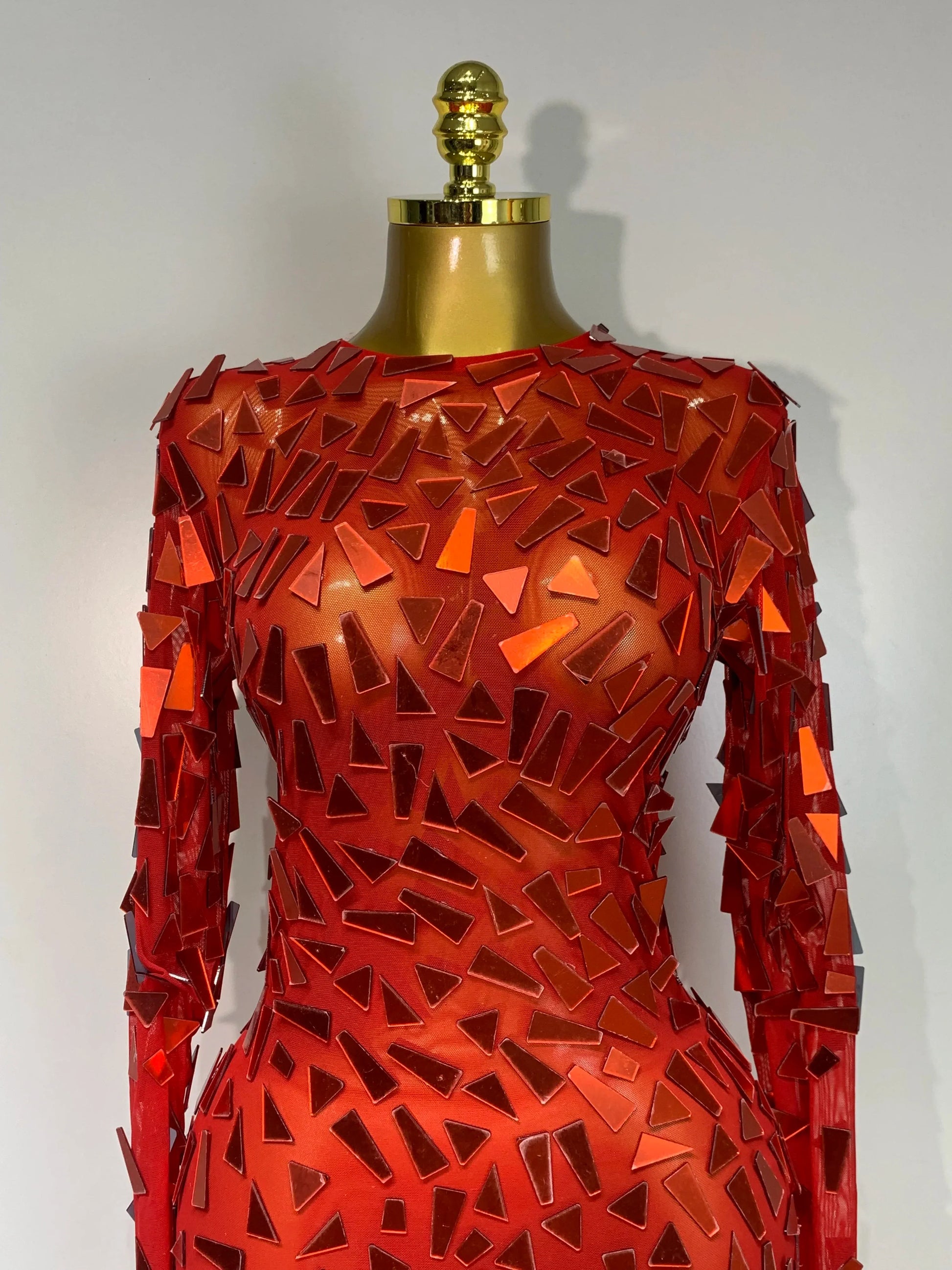 Sparkly Sequin Red Long Dress Luxury Birthday Celebrate Wedding Evening Prom Clothing Sexy Mesh See Through Strech Evening Gown