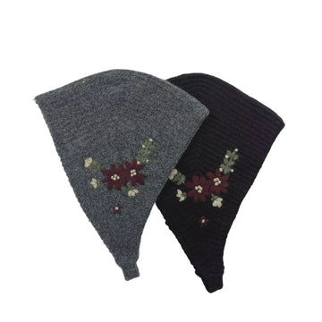 Winter new women's clothing contrasting flower embroidery knitted hat woolen hat warm ear protection hat