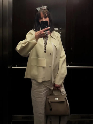 Removable Caps Lapel Long Sleeve Pockets Jacket Women Vintage Turn-down Collar Single Breasted Loose Top New Autumn Ladies Coats