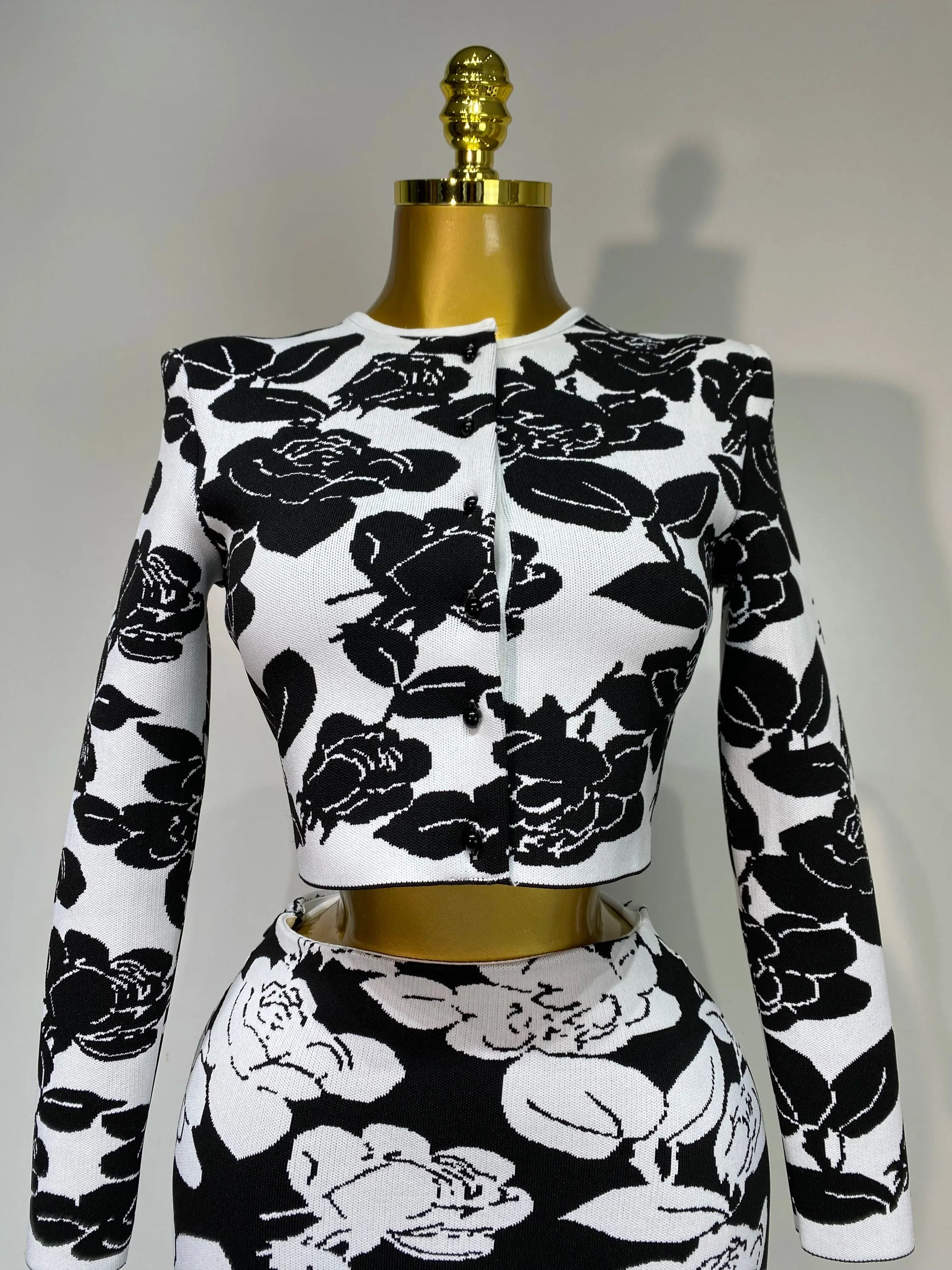 New Arrival Women Long Sleeve Jacquard Weave Two Pieces Set Celebrity Red Carpet Dress Birthday Bodycon Bandage Women's Set