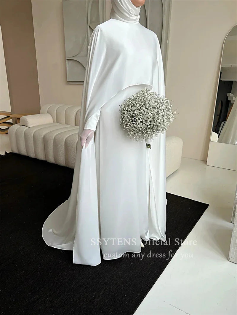 Modest Muslim Wedding Dresses High Neck Bride Dress Women Long Sleeves Customized White Civil Bride Bridal Gowns