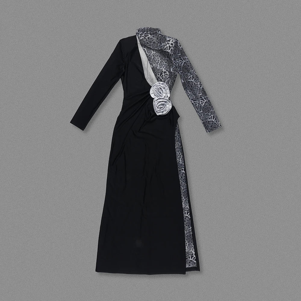 New Arrival Women Long Sleeve Shinning Sequins Florals Bodycon Long Dress Keyhole Celebrate Evening Party Prom Outfit