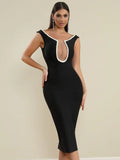 2025 Sexy Women's Perspective sheer patchwork bandage dress O-neck sleeveless Bodycon MIDI dress Cocktail Evening Party Vestidos