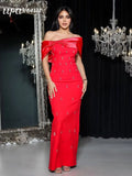 2025 Elegant Women's Light Luxury Hot Diamond Patchwork Bandage Dress O-Neck Sleeveless Bodycon Long Dress Evening Party Vestido Red