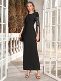 2025 Elegant Women's Black Long Bandage Dress O-neck Hot Diamond Split Long Sleeve Bodycon Dress Cocktail Evening Party Vestidos