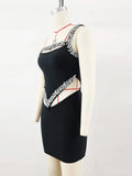 2024 Sexy Women'S Heavy-Duty Nail Bead Rhinestone Bandage Dress, One Shoulder Sleeveless Bodycon Hollow Out Backless Mini Dress