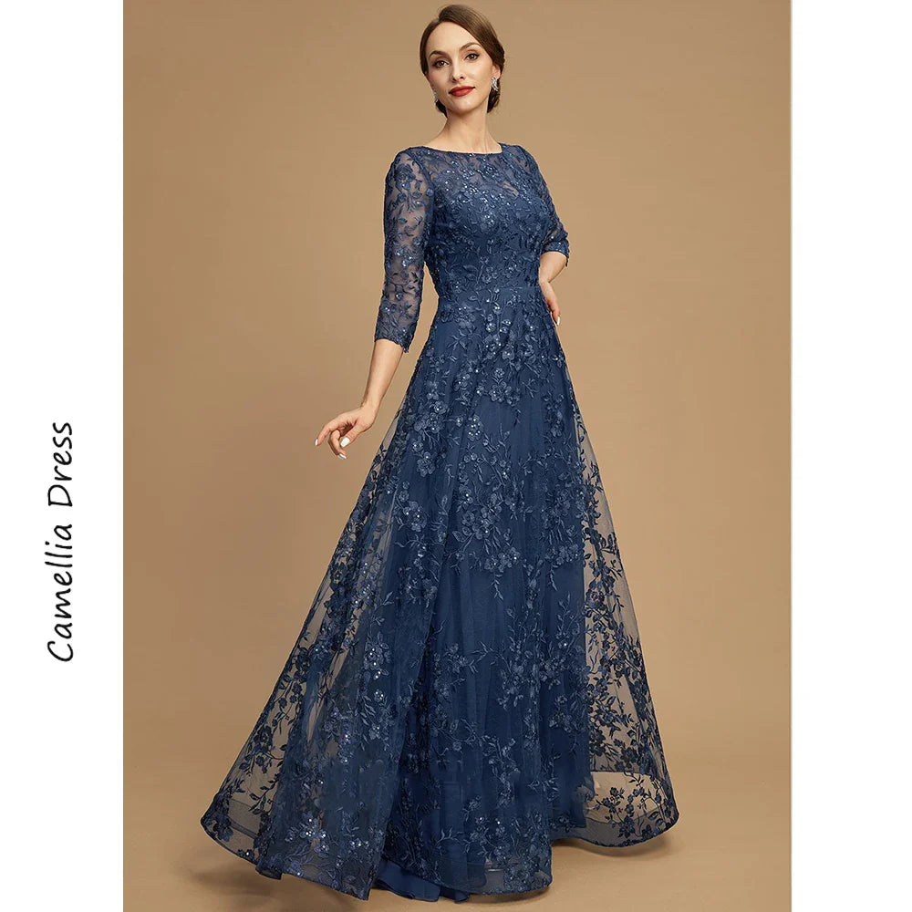 Mother Of The Bride Dress - A-line Evening Scoop Illusion Dress Elegant And Pretty Women's Dresses Lace Sequins Mother of the Bride Dresses Vestido