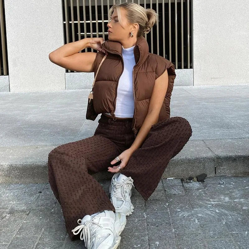 Fashion Short Down Vest Women Winter Autumn Warm Stand Collar Sleeveless Coats Outdoor Quilted Travel Jackets Zip Up Waistcoat