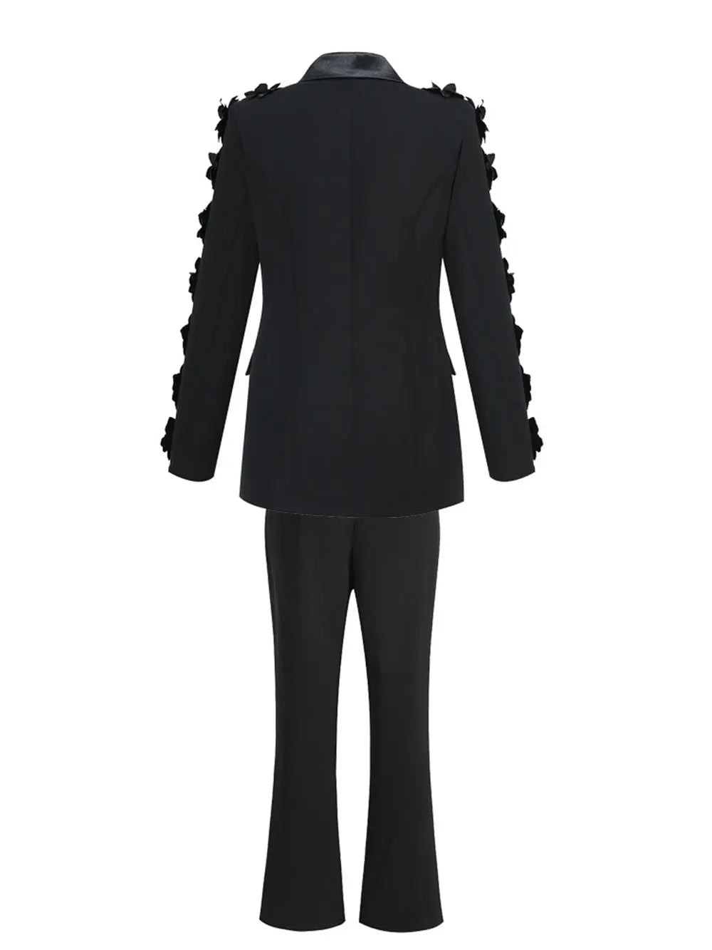 2024 Women Suit Pants Set with Collar, Long Sleeve, Three Dimensional Flower Decoration, Slim Fit Suit Coat+Two Piece Pants Set