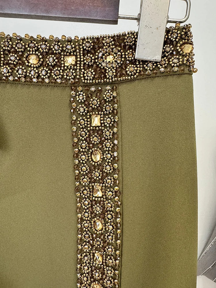 New Spring Women Sexy Beading Tank Tops High Split Bodycon Long Skirts Set Elegant Evening Party Birthday Dress Vestido