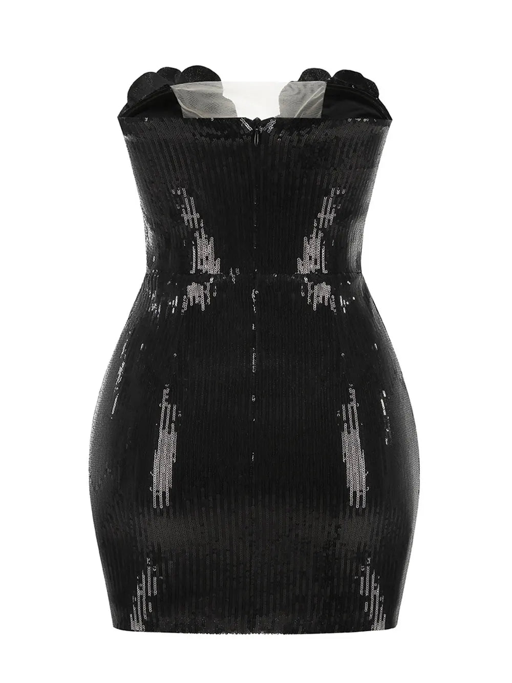 2024 Women 3D Flower Design Shiny Glitter Sexy Dress Strapless Sleeveless Bodycon Bareback Mini Dress Evening Club Party Vestido