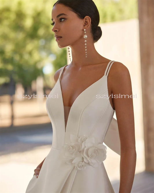 Modern V Neck Wedding Gown With Split Customized Sleevesless Backless Bridal Dress For Wedding свадебное платье
