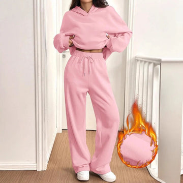 Autumn Winter Sports Suit Women Hooded Long-sleeved Pullover Sweatshirt Drawstring Sweatpants Conjunto Dos Piezas Mujer Invierno