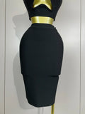 Women Sexy Strapless Backless Black Bandage Two Piece Suit Celebrity Designer Fashion Birthday Gown Evening Prom Costume