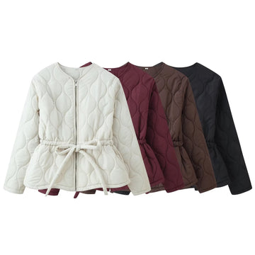 European and American style winter new women's clothing design sense, waist cinched cotton long sleeved cotton jacket