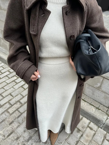 Vintage Solid Slim Women Woolen Long Overcoat Stand Collar Full Sleeve Single Breasted Coats New Fashion Autumn Winter Outerwear