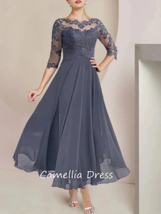Mother Of The Bride Dress - Lace Applique A-line Dress Two Piece Mother of the Bride Gown with Jacket Chiffon Elegant Formal Occasion Wedding Guest 2024 New