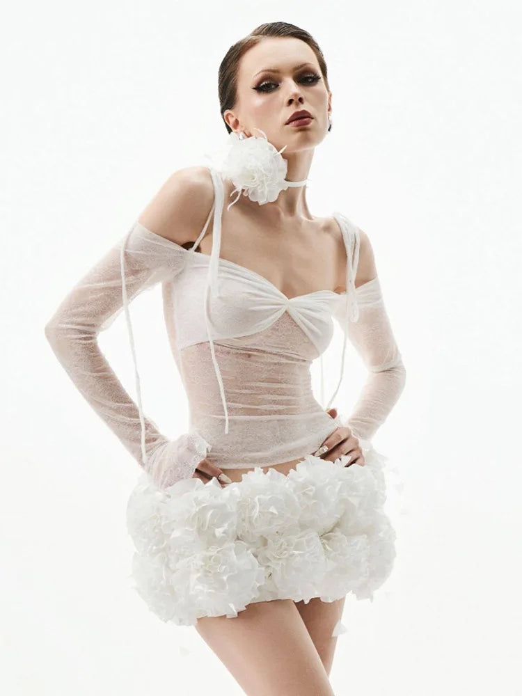 New Summer Women Sexy Lace Off the Shoulder Full Florlas Bodycon Mini Dress Nightclub Party Celebrate Bar Singer Wear WHITE