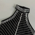 2025 Sexy Women Heavy Industry Pearl Nail Bead Bandage Dress Hanging Neck Sleeveless Bodycon Backless Midi Tassel Dress Vestidos