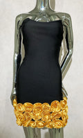 Golden Flowers Strapless Black Bandage Mini Dress Graceful Woman Evening Party Dress Celebrity Birthday Outfit