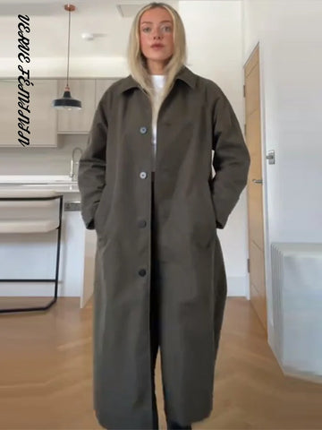 Reversible Faux Fur Collar Long Trench Coat Women Elegant Full Sleeve Single Breasted Loose Bomber Jacket Fashion Lady Outerwear