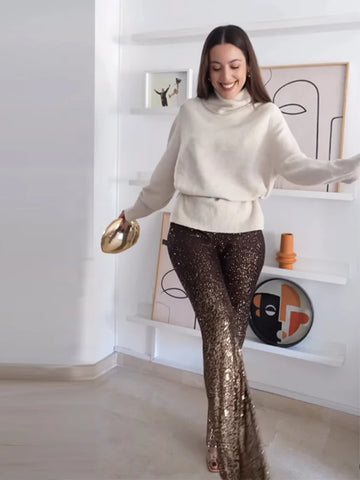 Women's Pants Sequined High Waist Trousers Charming Female Hip Package Shining Party Evening Beachwear New Ladies Beach Clubwear