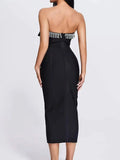 2024 Sexy Women'S Light Luxury Sequin Rhinestone Tassel Design Bandage Dress Strapless Sleeveless Bodycon Backless Midi Dresses
