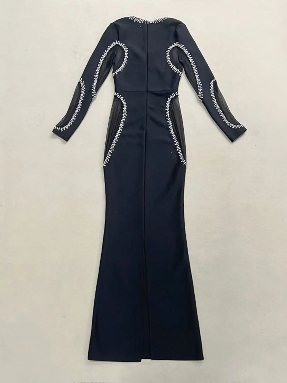 2024 Autumn Women's Light Luxury Diamond Mesh Patchwork Bandage Dress Long Sleeve Bodycon Tail Dresses Evening Party Vestidos