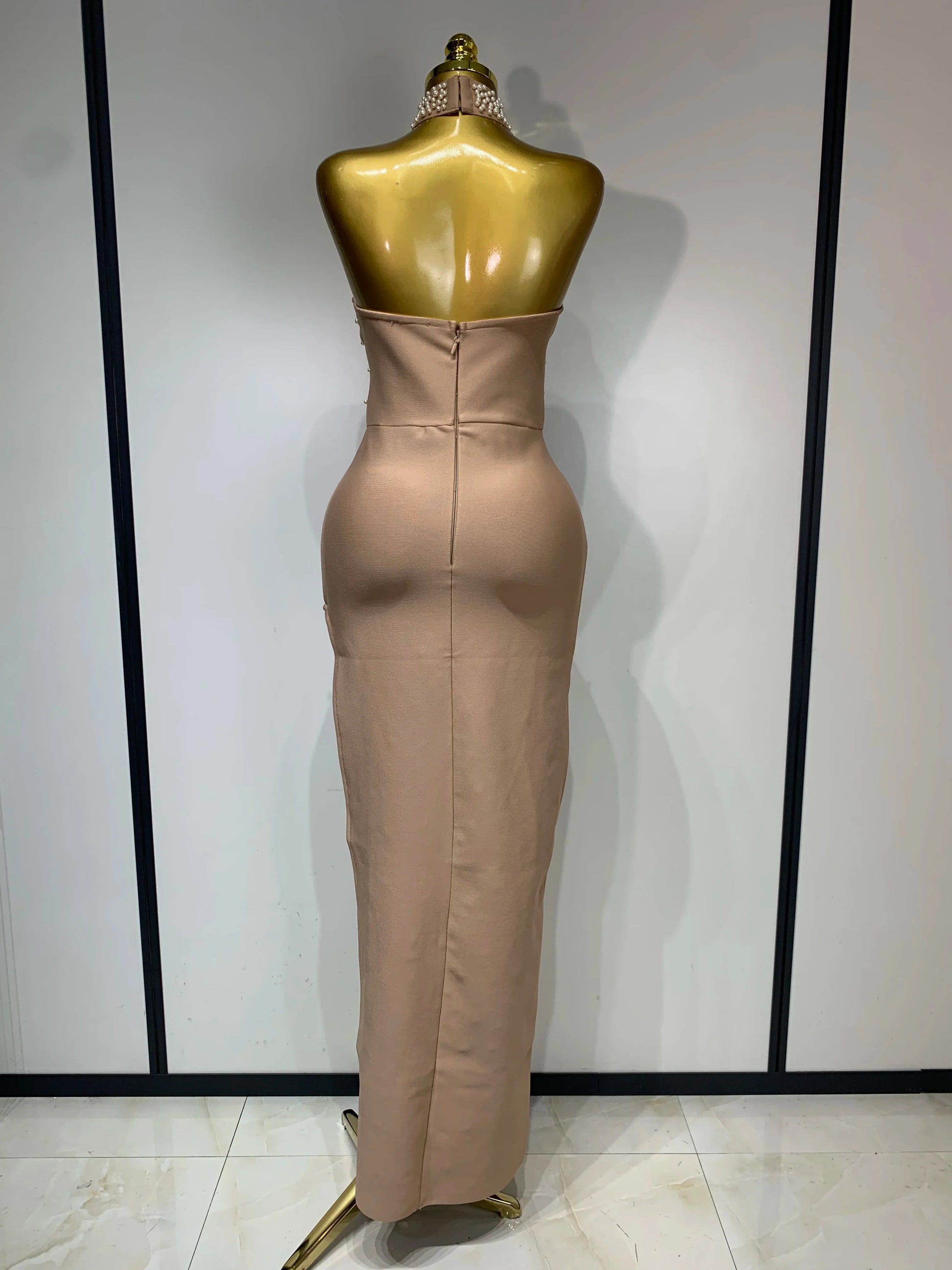 Women Sexy Pearl Maxi Long Bandage Dress Luxury Birthday Dresses Celebrity Elegant Evening Club Party Knitted Bodycon Clothing