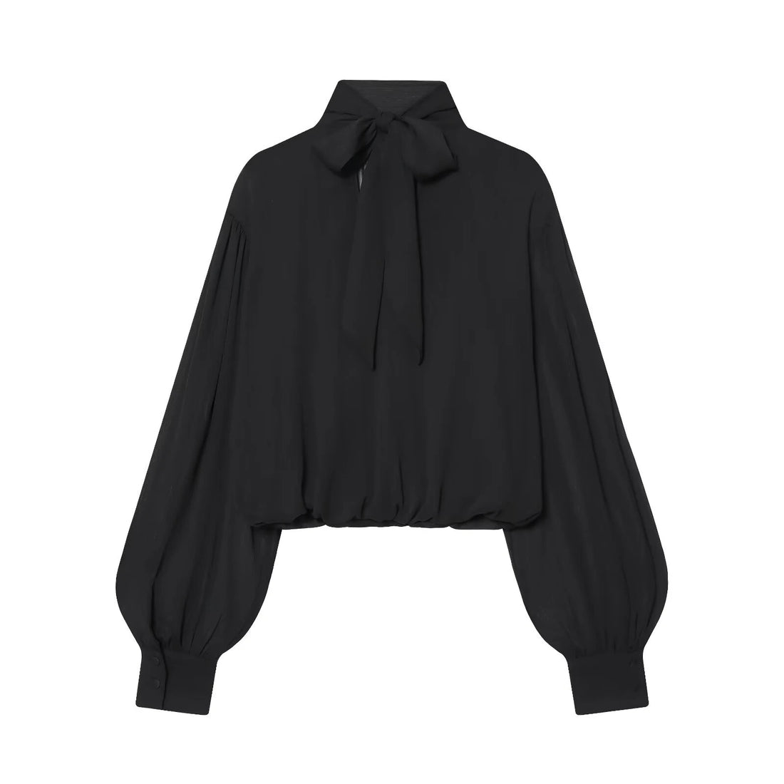 2025 Winter New Product Women's Stand up Collar Long Sleeve Puff Design Short Half Transparent Folded Balloon Shirt